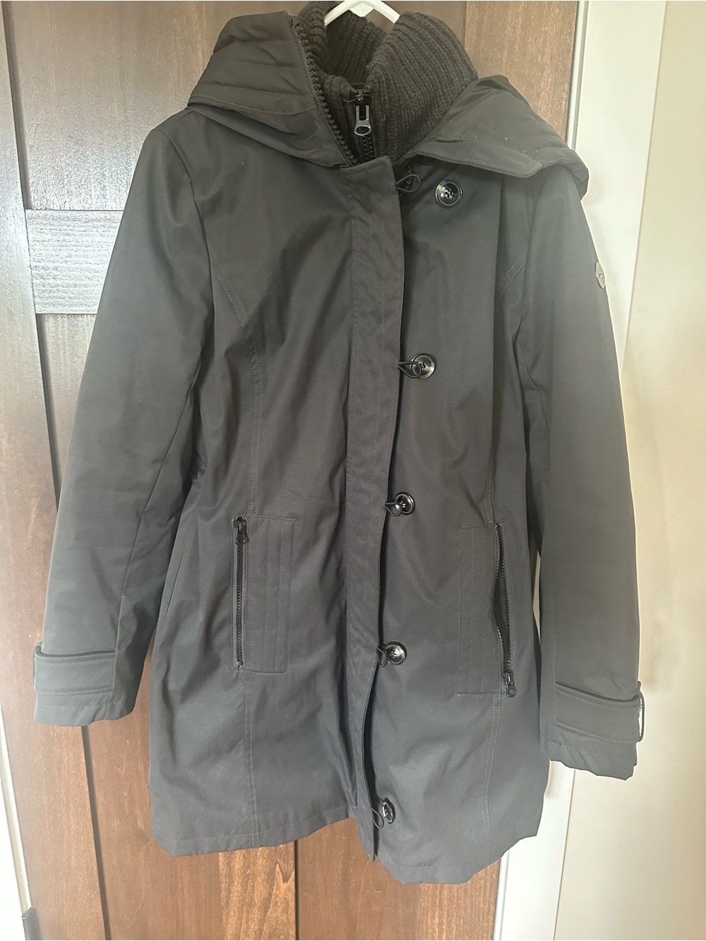 Kensie Black Hooded Trench Coat